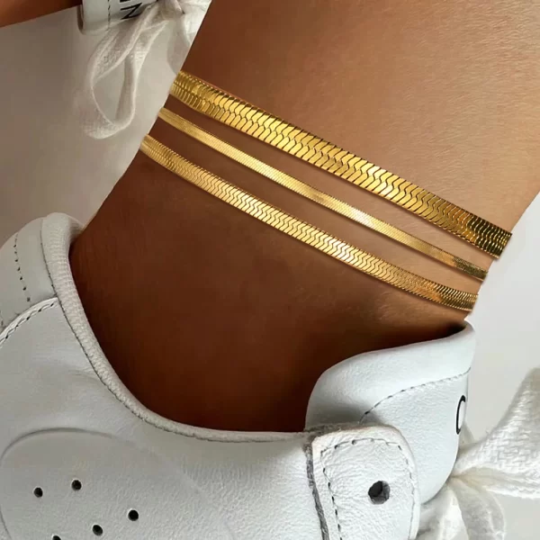 3 Piece Stainless Steel Flat Snake Chain Anklet
