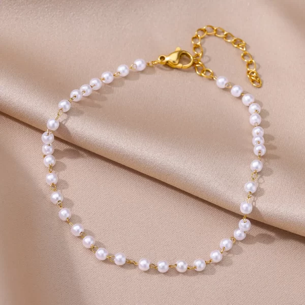 Stainless Steel Imitation Pearl Chain Anklet