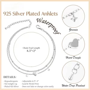 Layer Chain 925 Silver Plated CZ Anklet