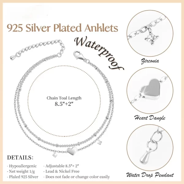 Layer Chain 925 Sliver Plated CZ Anklet