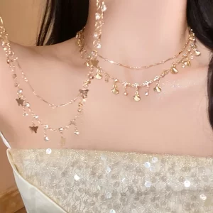 Double-Layer Crystal Shell Pendant Necklace Bracelet Set