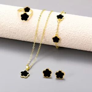 Five-Leaf Flower Necklace Earrings Ring Bracelet Set