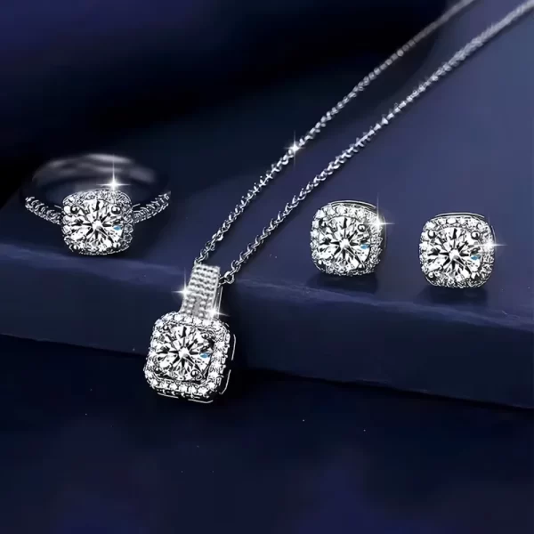 Square Zircon Necklace Earring Rings Set