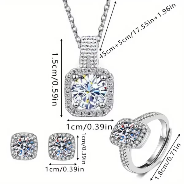 Square Zircon Necklace Earring Rings Set
